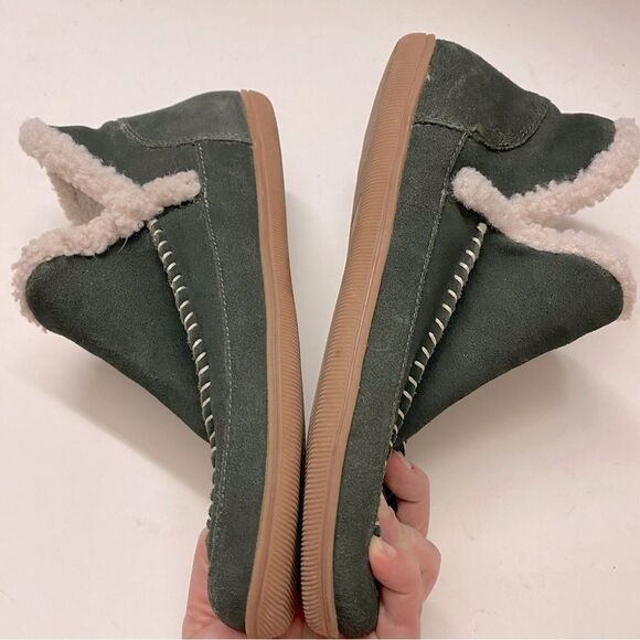 Blondo Serene Waterproof Green Suede Moc Slipper shoes boots sherpa lined 7 - Picture 3 of 8